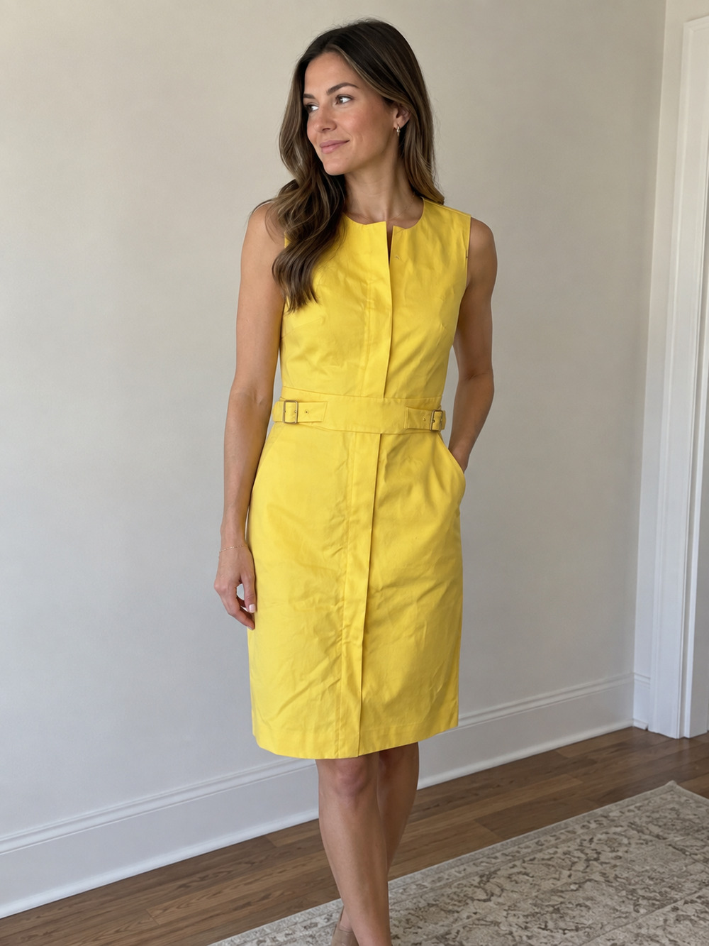 J.Crew Yellow Sheath Dress Size 2 Sleeveless Belted Front Zip NWT